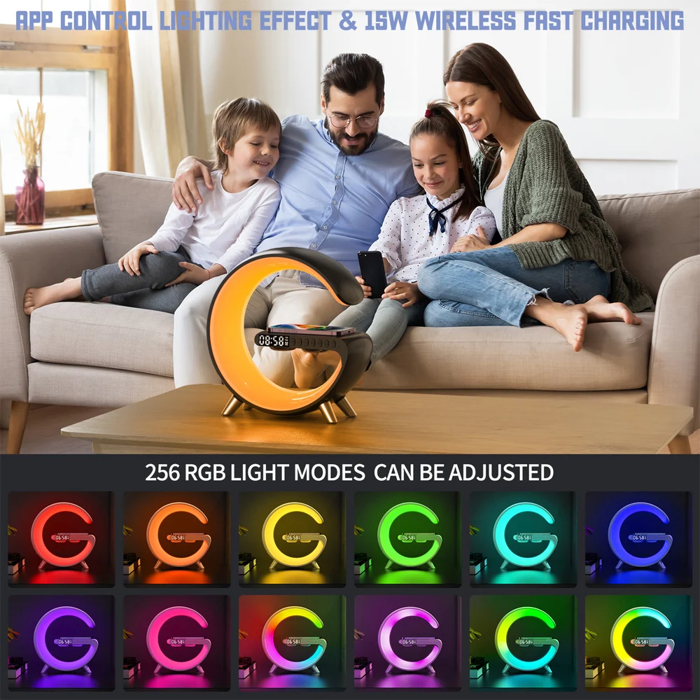 Imagem -05 - Led Atmosfera Rgb Noite Luz Ambiente Despertador Bluetooth Áudio sem Fio Carregamento Lâmpadas de Mesa para Casa Quarto Decorar Lâmpada