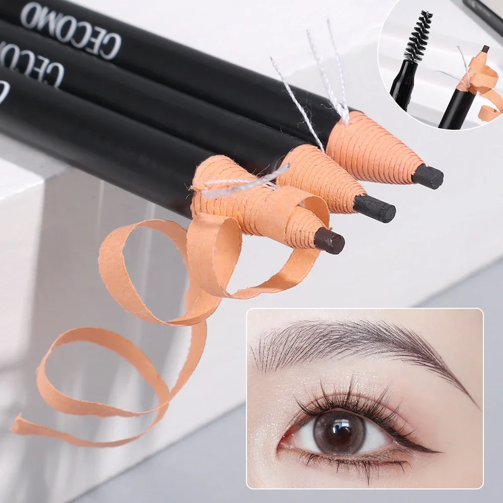 1PCS Eyebrow Pencil with Brow Brush Waterproof Natural Long Lasting Professional Brow Makeup Black Brown Eyebrow Tattoo Tint Pen