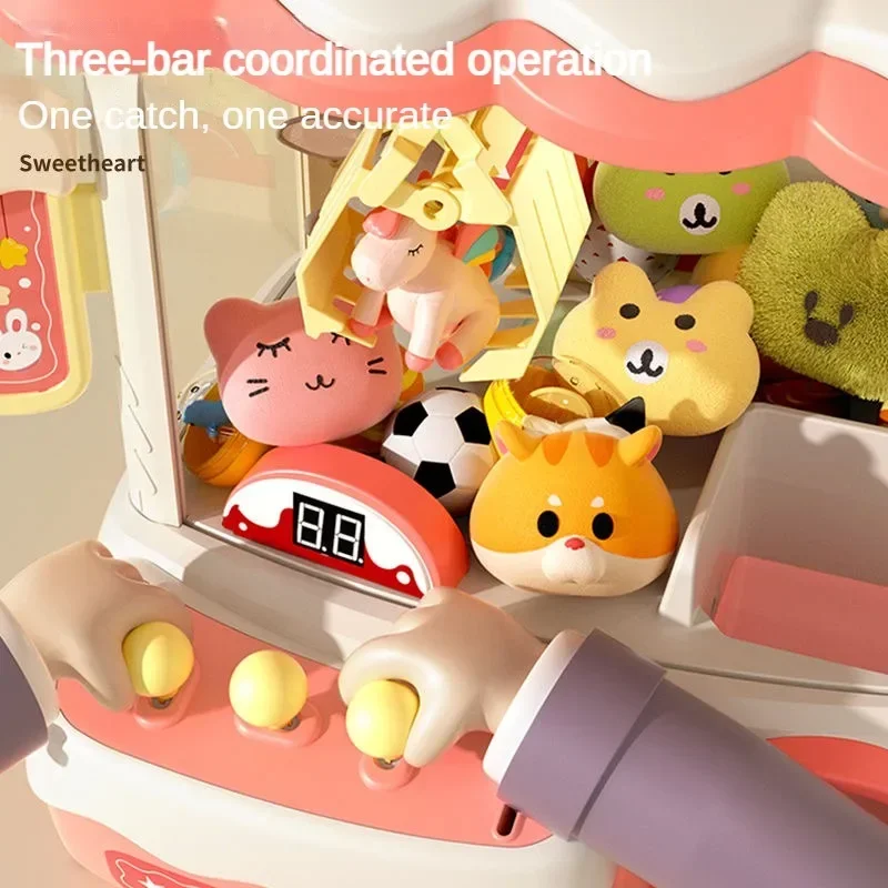 Kids Coin Operated Mini Claw Machine Toys DIY Prize Vending Toy with Light Music Crane Game for Plush Doll Perfect Birthday Gift