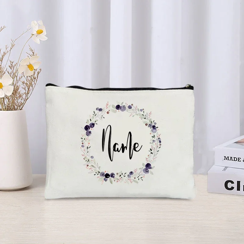 Wreath Personalized Bride Name Bag Custom Makeup Pouch Bachelorette Party Gift Wedding Organizer Bridesmaid Gifts Proposal Case