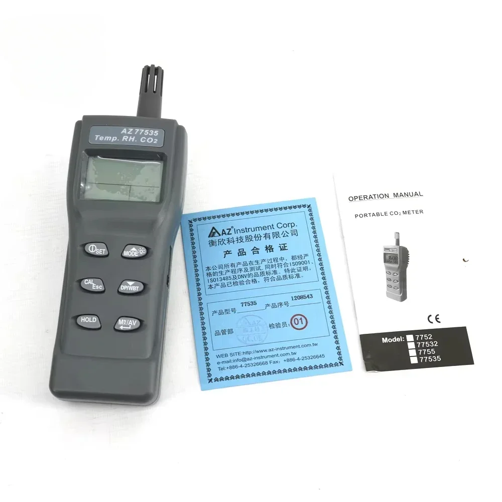 AZ77535 Air Quality Monitor Carbon Dioxide CO2 Meter 9999ppm Temperature Humidity RH DP WBT Digital IAQ Tester