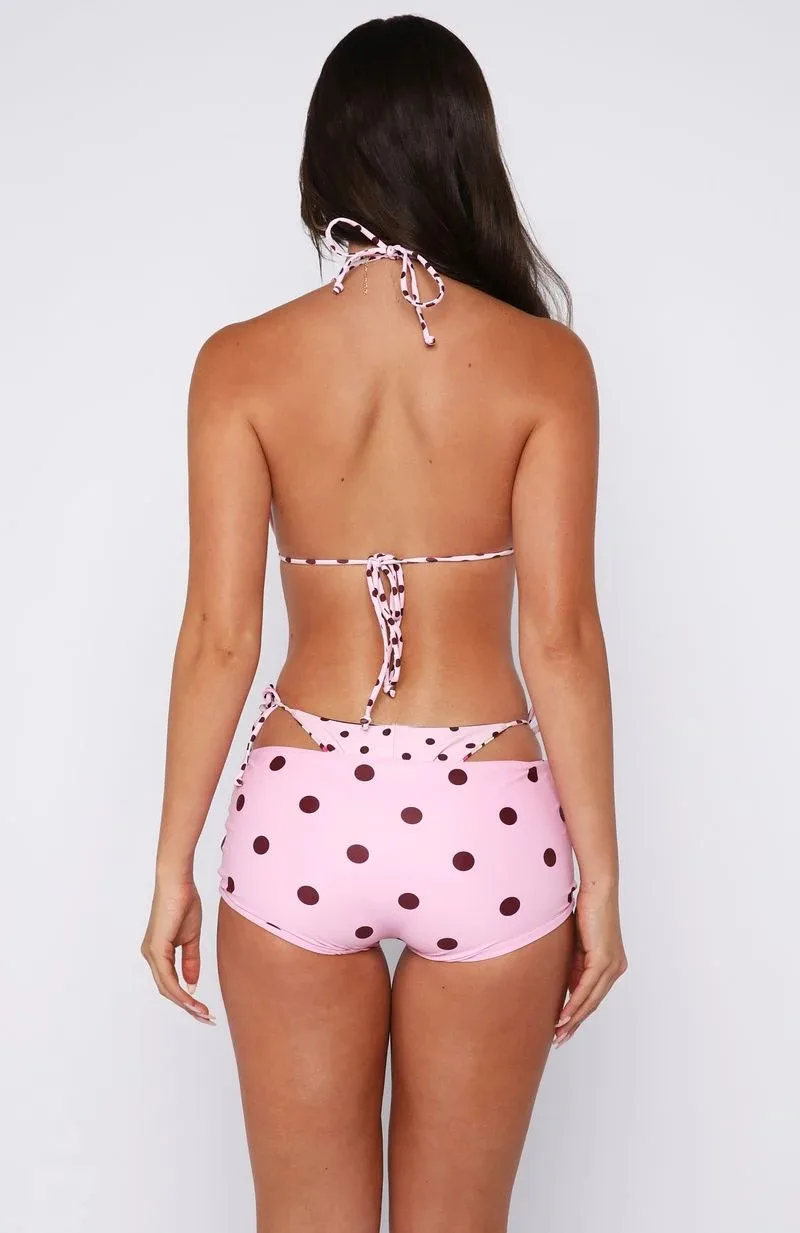 Womens Dot Print Bikini Swimsuits Halter Bra Tops with Shorts 2 Pcs Set Stylish Bikini Bathing Suit