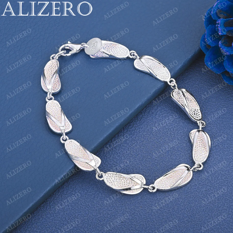 

ALIZERO 925 Sterling Silver Flip-Flop Slippers Chain Bracelet Wedding Fashion Party Jewelry Trend Accessories