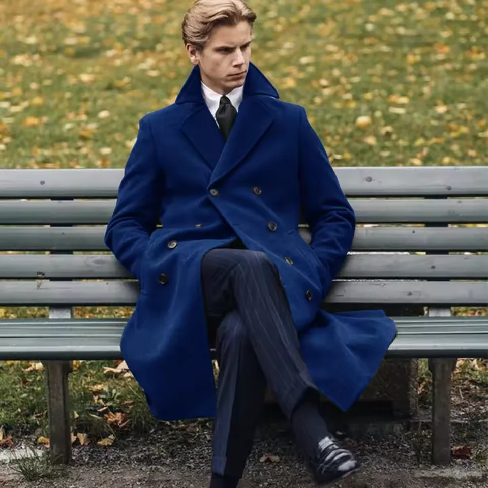 

2025 New Wool Long Male Coats Luxury Winter Solid Color Double Breasted Men Winter Windbreaker Jackets Casual Fashion Man Trench