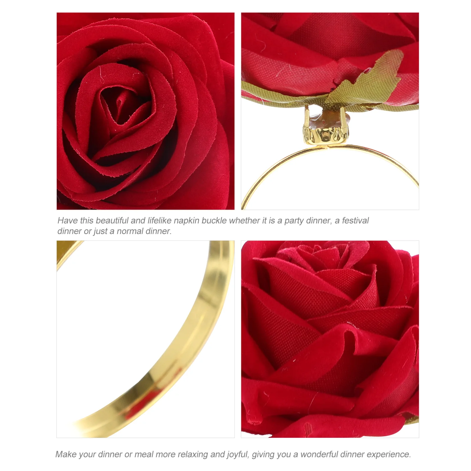 

4 Pcs Napkin Rings Rose Shape Metal Flower Simulated Buckles for Party Wedding Elegant Tableware Accessories Kitchen Bar Items