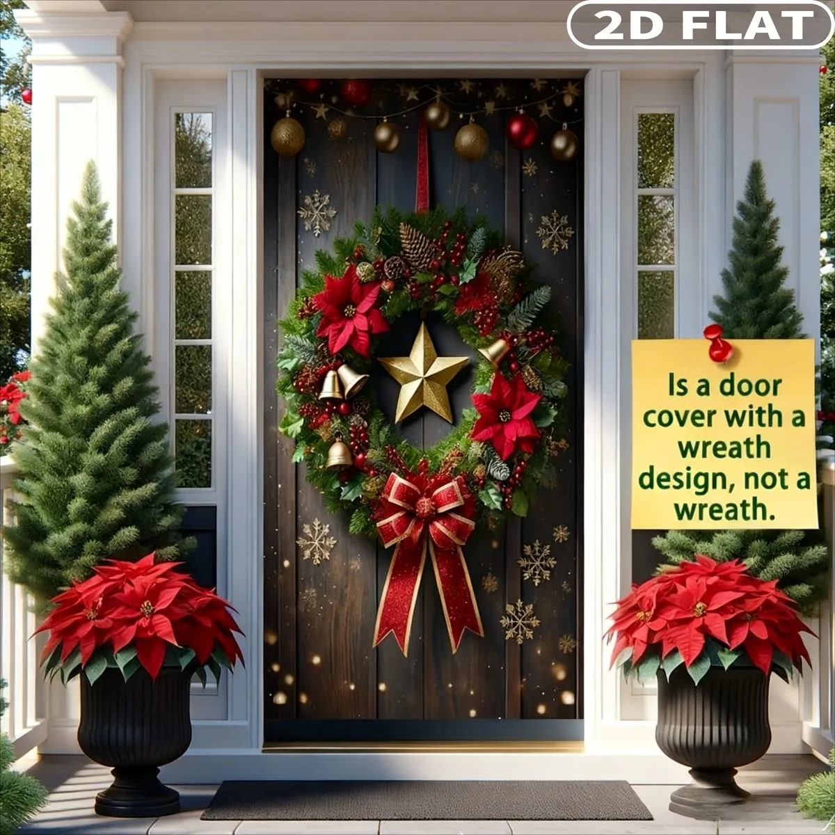 2D PLANA 1 pieza de adornos colgantes para puerta navideña, cubierta, pancarta, muñeco de nieve con diseño de linterna, señal de puerta navideña de 3x6 pies para puerta delantera