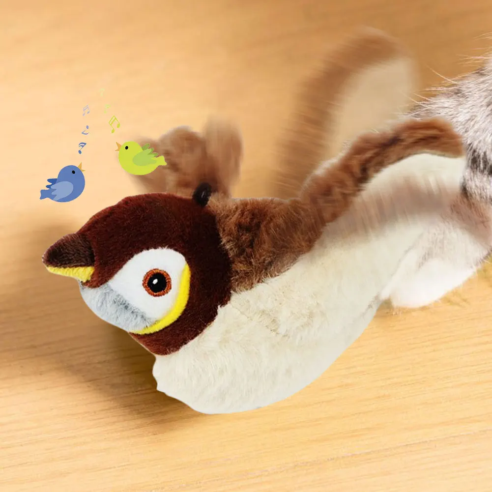 Interactive Cat Toys Flying Bird Cat Toy Flapping Wings Sparrow Catnip Toys Electric Squeaky Simulation Bird Interactive Cat Toy