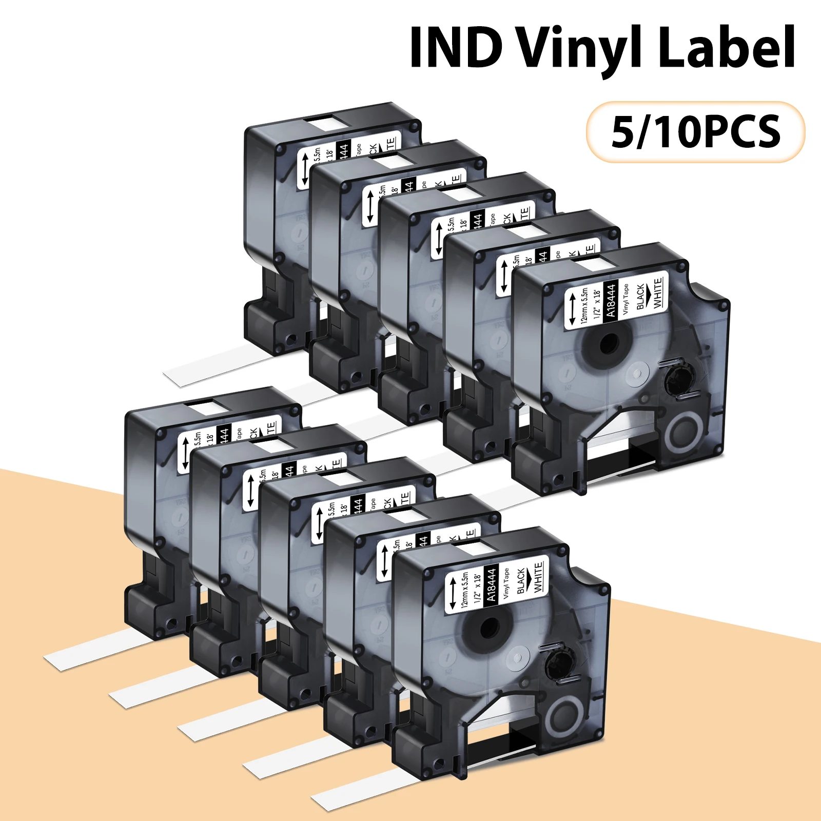 

3-10PCS 9/12/19mm IND Vinyl Label Tapes Compatible for DYMO A18444 A18435 18432 Label Ribbon For Dymo Rhino 1000 3000 5200 Maker