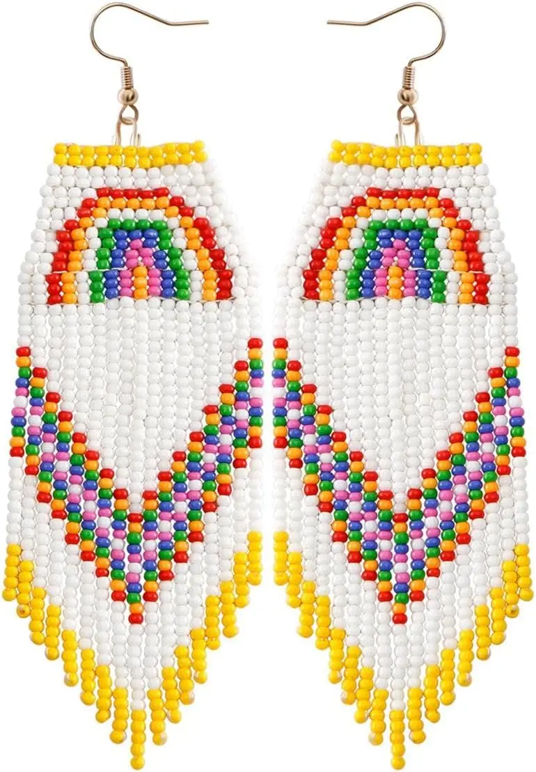 Rainbow Layered Tassel Beaded LGBT Pride Dangle Earrings Colorful Gay Lesbian Pride Earrings for Women Jewelry