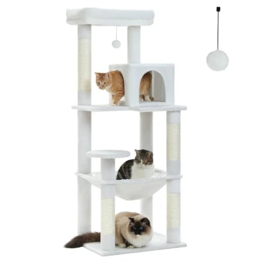 

56.3'' Tall Multi-Level Cat Tree for Indoor Large Cats Featuring a Super Large Hammock 20''X16'' Sisal Covered Scratching Posts