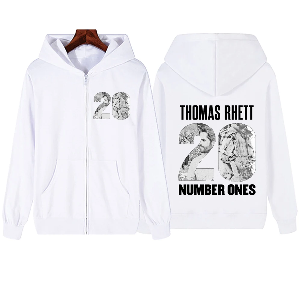 20 Number Ones Thomas Rhett 2024 Zipper Hoodie Harajuku Pullover Tops Streetwear Music Fans Gift V-Neck Sweatshirts Spring