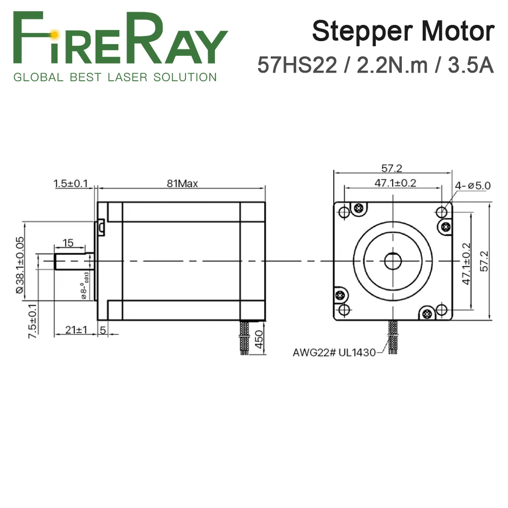 FireRay Leadshine 57HS22 Nema23 2Phase Stepper Motor 2.2N.m 3.5A 8-Leader for 3D Printer Co2 Laser Cutting Machine