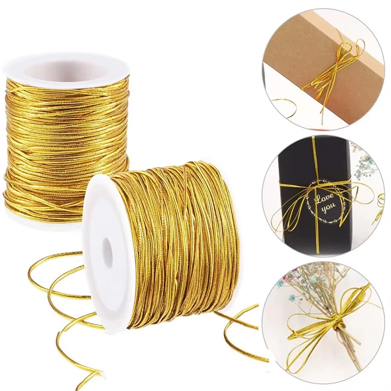 Metallic Elastic Cords,Stretch Cord,Metallic Tinsel Cord Rope for Gift Packaging DIY Craft Christmas Decoration,20m/Roll 1.5mm