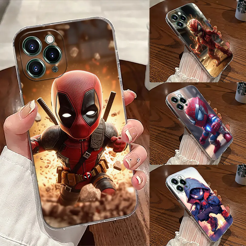 

Baby Deadpool Venom Spiderman Case For Apple iPhone 17 16 15 14 13 12 11 Pro Max 15 16 Plus 16E 17Air Phone Cover Silicone Funda