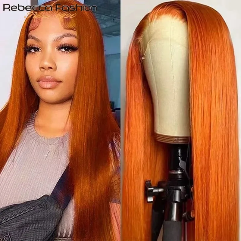 

Парик из натуральных человеческих волос Rebecca Ginger Orange 13x5, прямой бразильский, с HD-прозрачной кружевной фронтальной частью, Remy, натуральный цвет