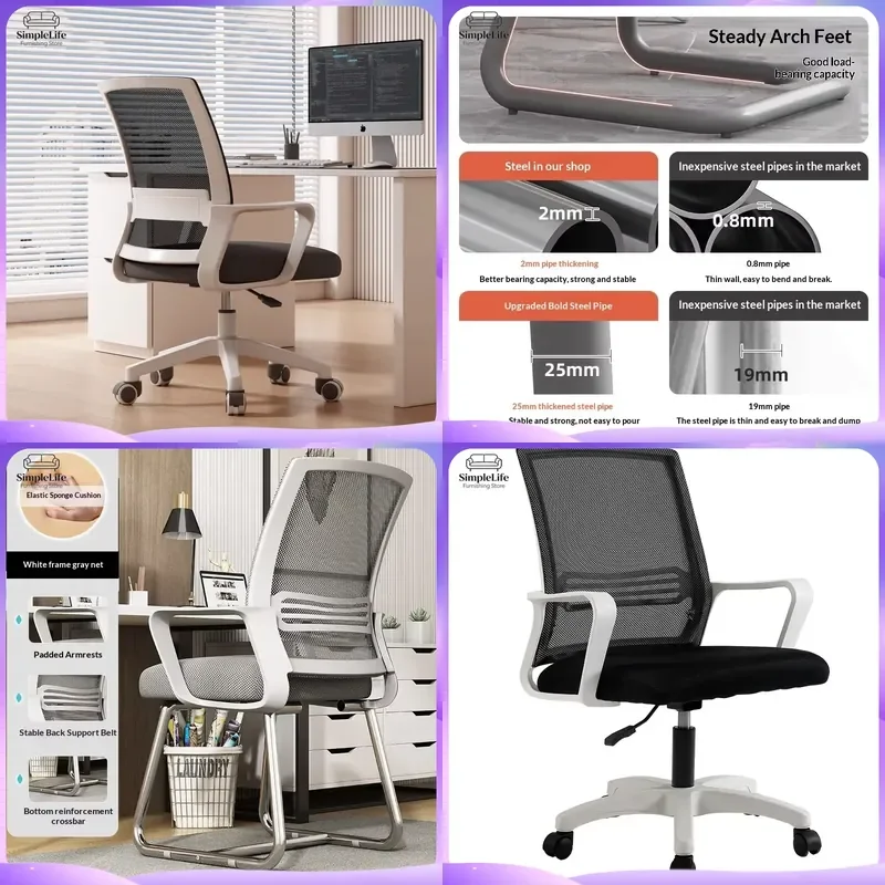 Cadeira de Escritório Ergonômica com Altura Ajustável, Suporte Lombar, Cadeira de Computador em Malha, Assento para Jogos em Casa, Encosto Respirável, Giratória