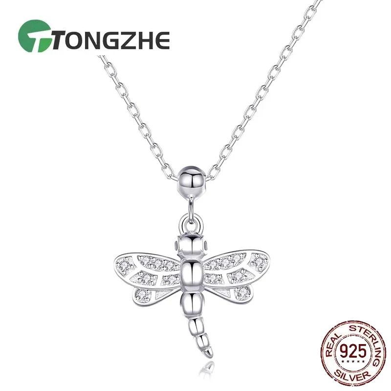 

TONGZHE Crystal Simple Hollow Butterfly Necklace 925 Sterling Silver Fashion Chain Pendant Necklace For Women Elegant Jewelry