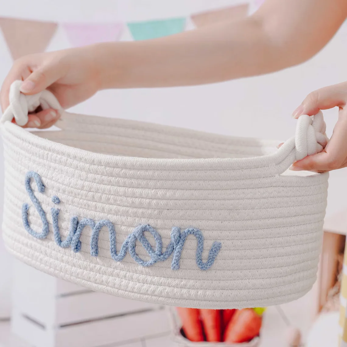 Personalized Baby Shower Gift Basket, Cotton Rope Baby Basket,Toys Basket, Baby Gift Name, Newborn