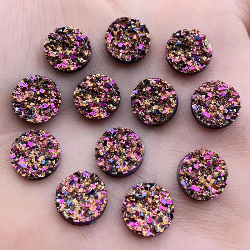 Bling 50PCS 12mm Round AB Colors Mineral Surface Resin Rhinestone Flatback Cabochon Stone DIY Wedding Decoration Crafts -B28