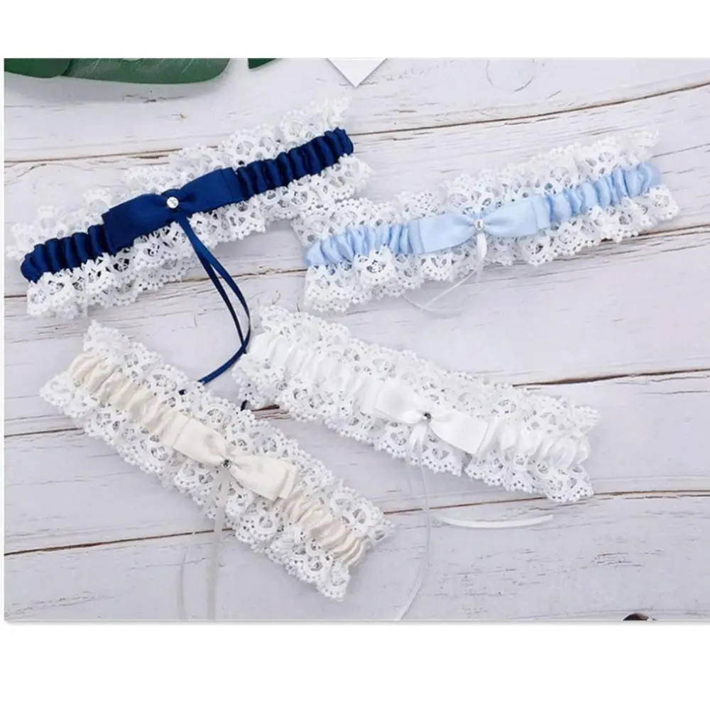 Ceinture de jarretelles bleu en dentelle florale pour femmes, bas à boucle d'anneau de jambe, nœud Sexy pour filles, accessoires de Cosplay de princesse