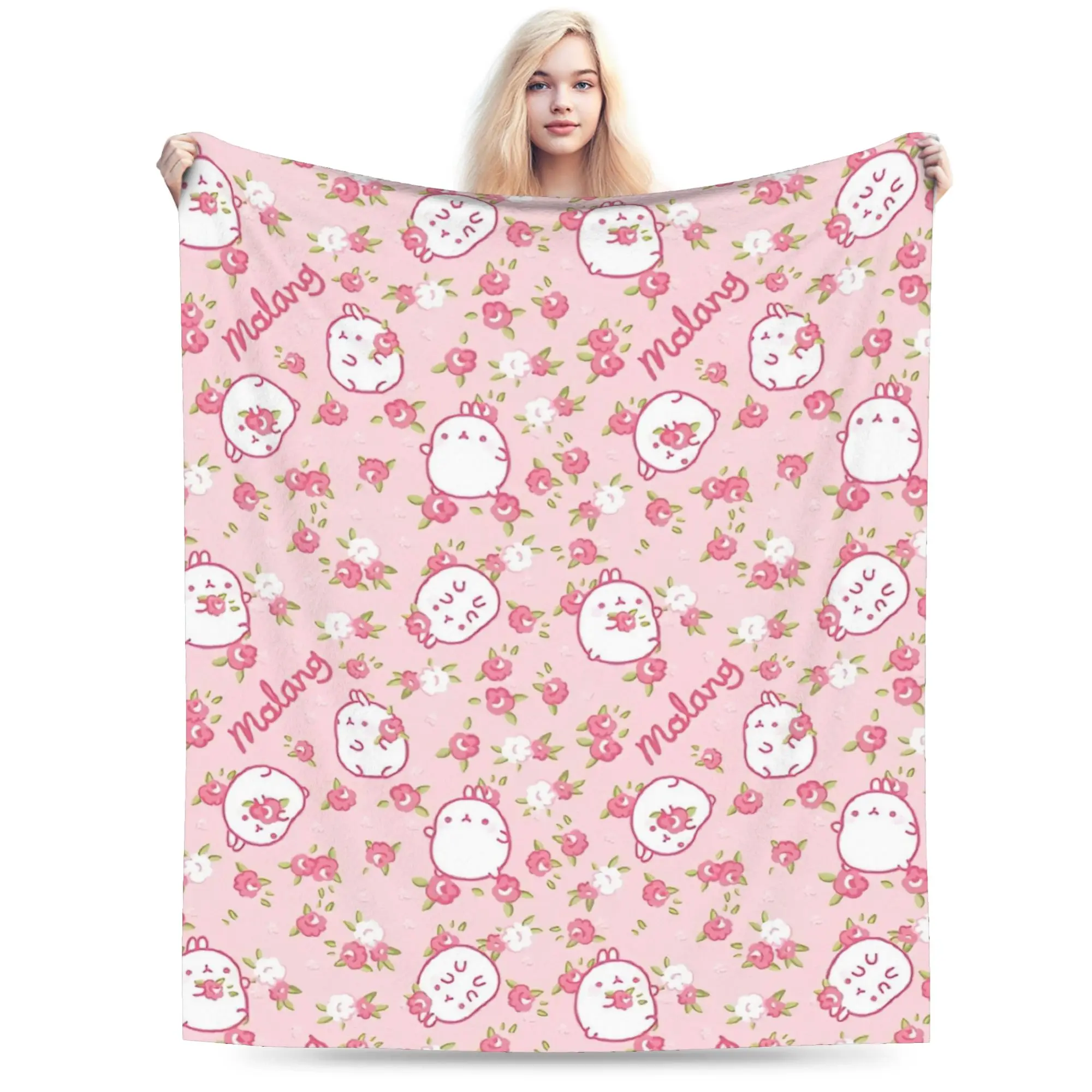 

Cartoon M-Molangs and Piupiu Blanket Fleece Decoration Portable Ultra-Soft Throw Blanket for Sofa Travel Rug Piece