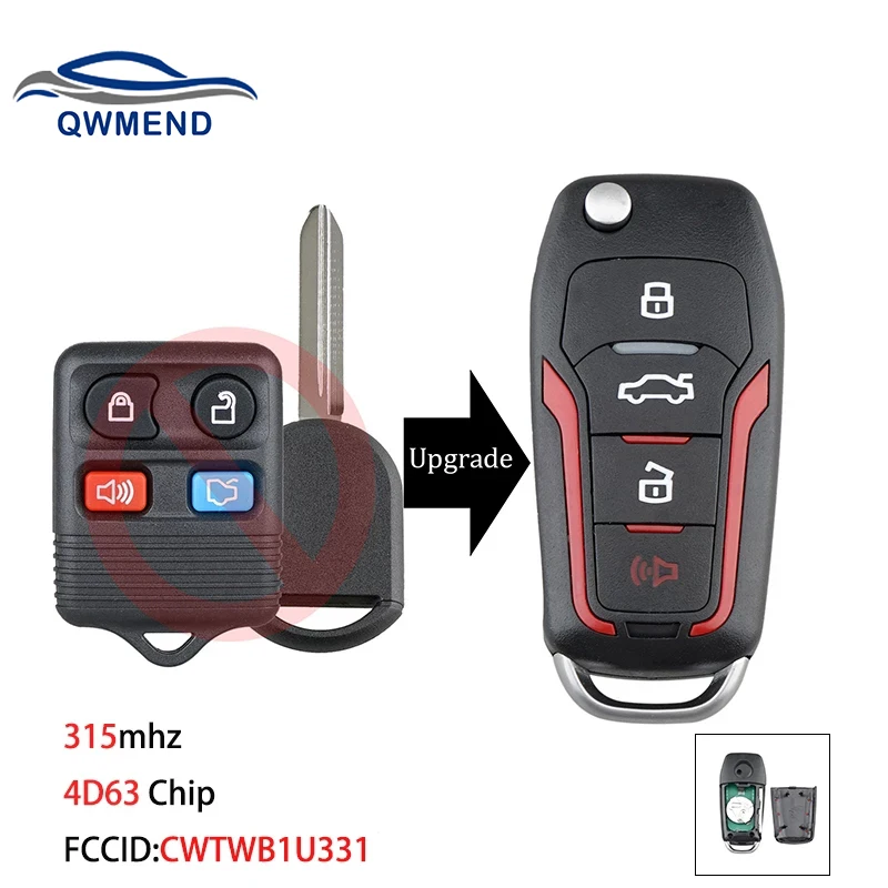 

QWMEND CWTWB1U331 Remote Car Key For Ford Explorer Focus Edge Escape Ranger Mustang Flex For Mercury For Lincoln 4D63 Chip