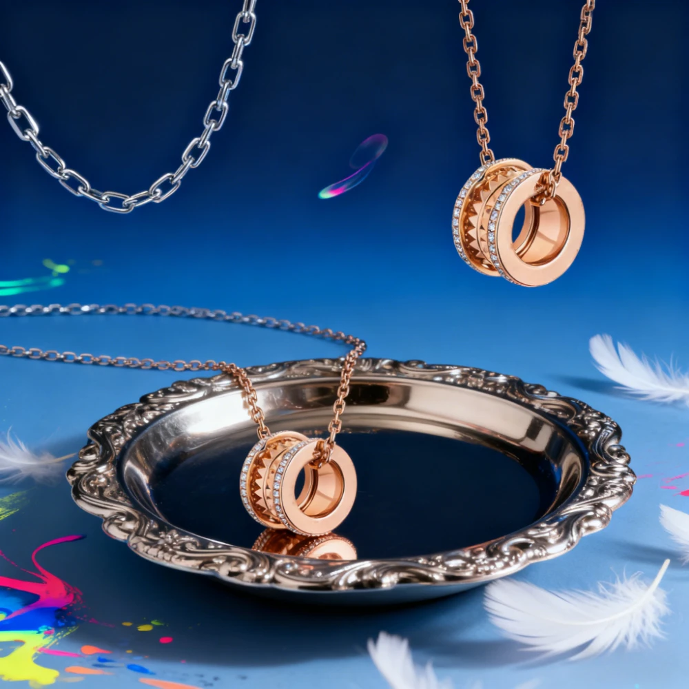 

2025 Trendy Jewelry Small Waist Spring Necklace for Women Men Black Ceramic Little Red Charity Inlaid Diamond Pendant