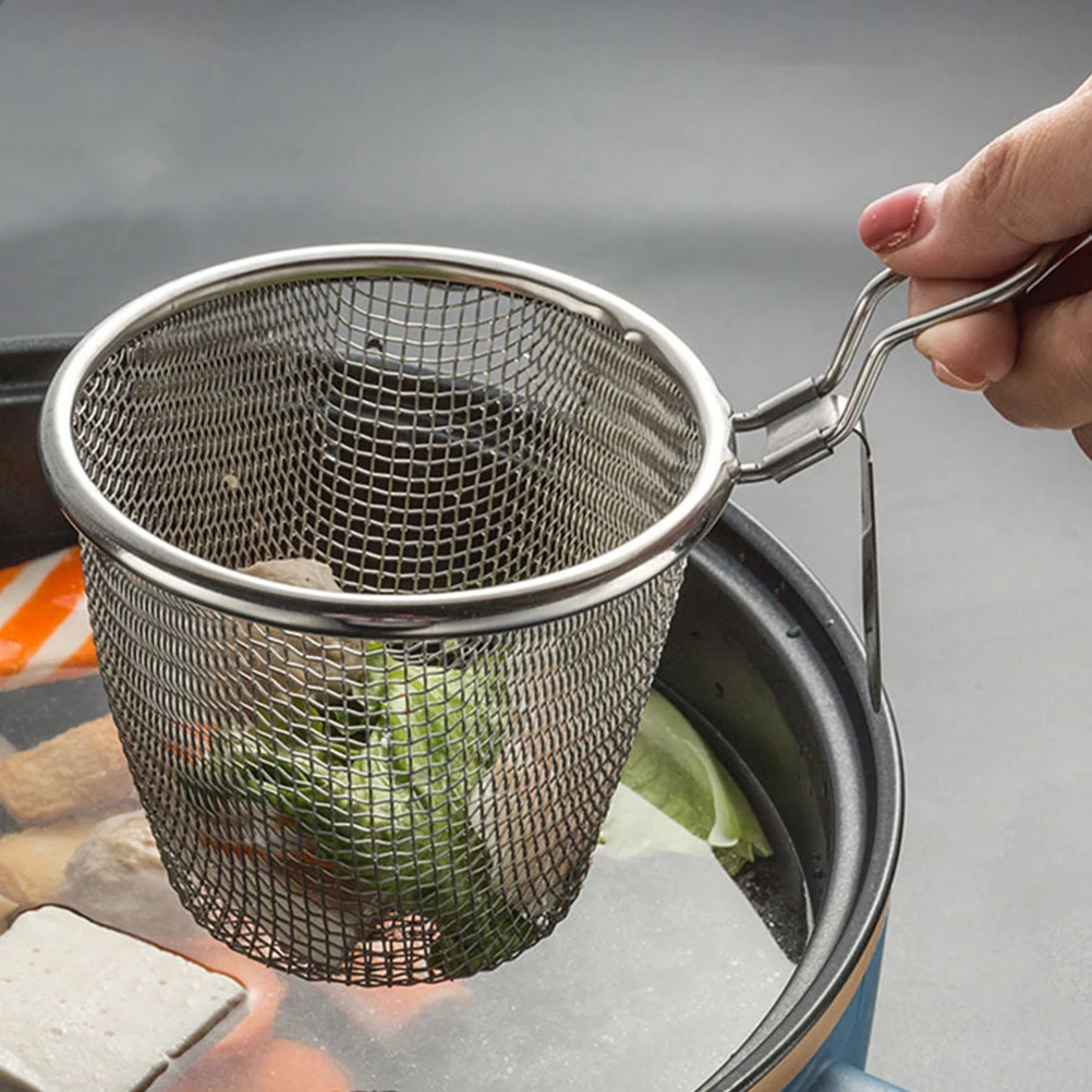 

Stainless Steel Noodle Strainer Mesh Spoon Long Handle Fine Perforated Pot Basket Cooking Colander Smooth Surface Home