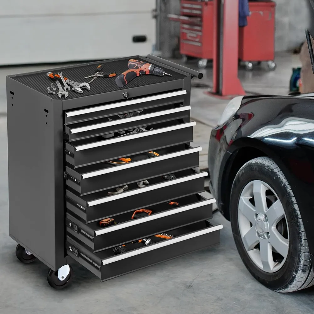 Cassettiera per attrezzi in metallo con 7 cassetti con serratura, scatola portaoggetti portatile su ruote per uso in garage e officina