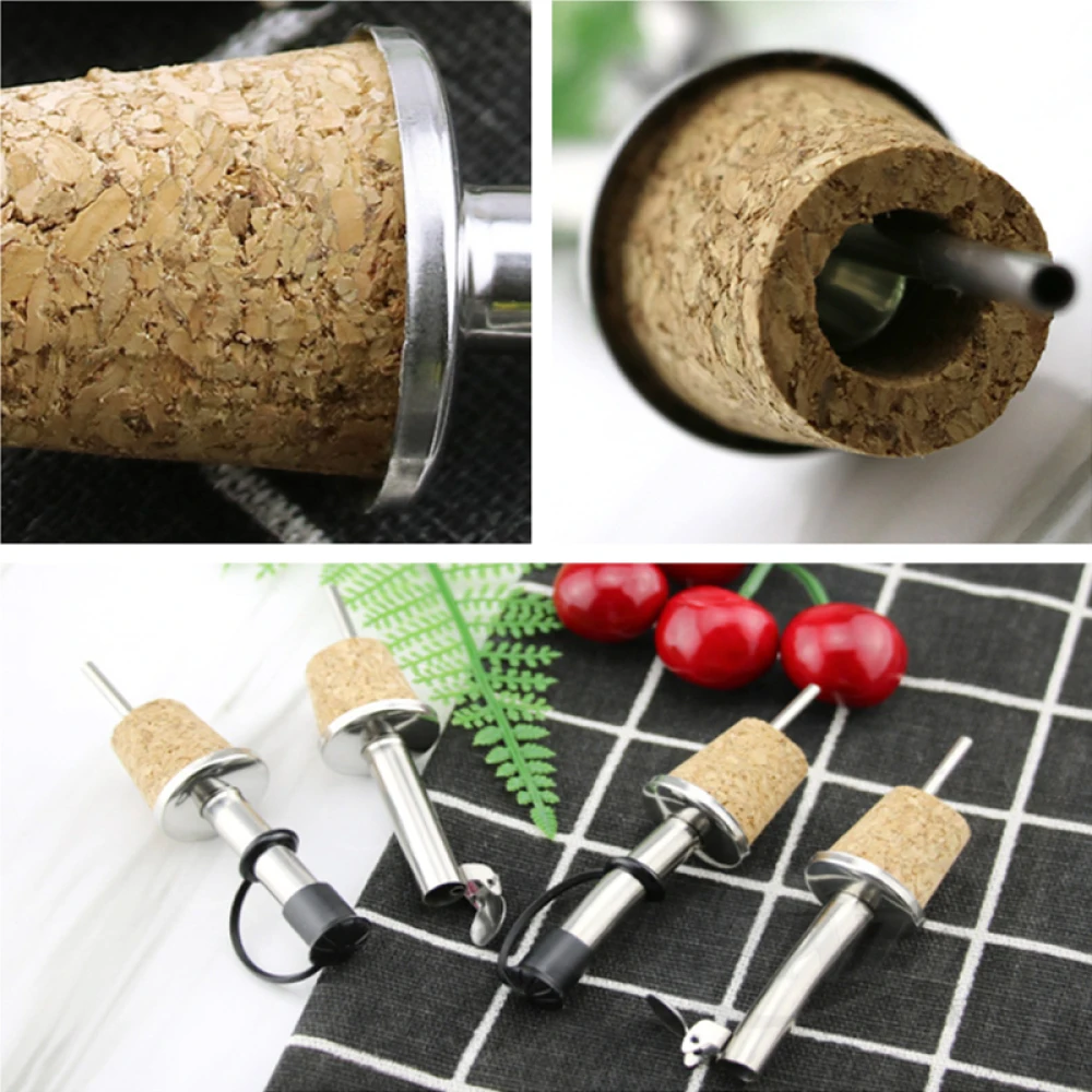 Verseur de vin en acier inoxydable, bouchon en liège en bois, verseur de vin rouge, bouchon de bouteille d'huile, bouchon de champagne, outils de dégustation de vin, 4 modèles, 1PC