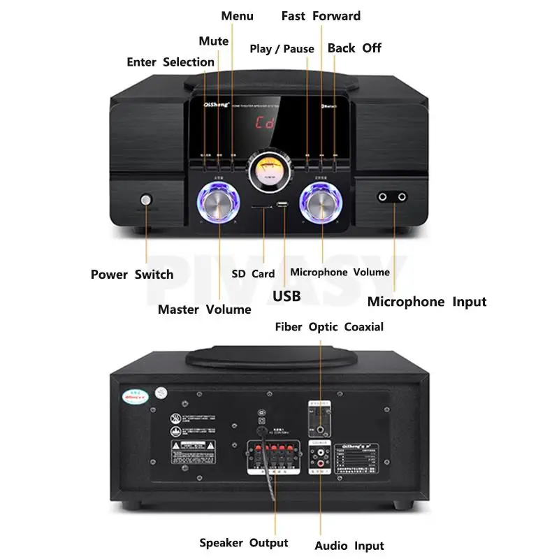 Speaker Bluetooth 5.1 3-Way 200W Peak Sound Box dengan Amplifier Aktif 3 Inch 8Ω HiFi Coaxial Optical USB untuk Home Theater