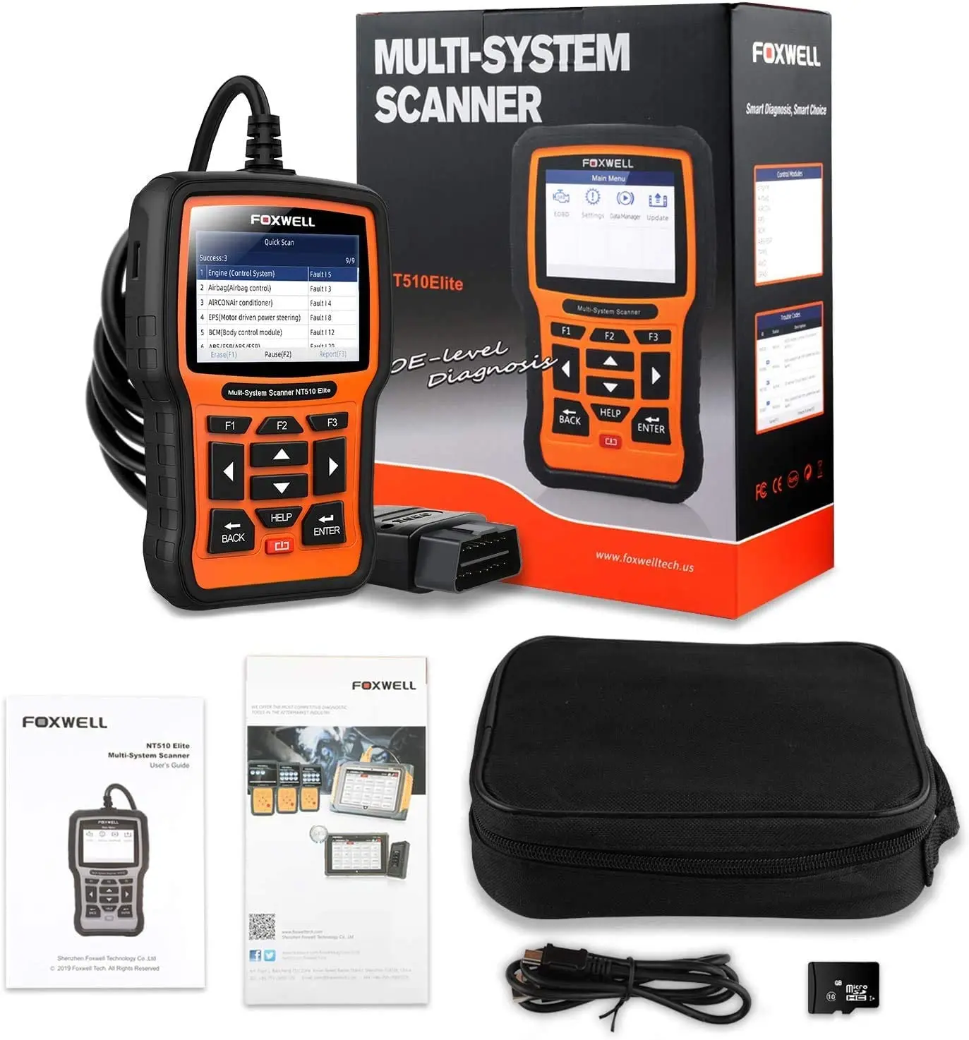 FOXWELL NT510 Elite for Porsche Car Diagnostic Car OBD2 Scanner All System Bi-Directional Diagnostic Tools Oil Reset EPB SAS TPS