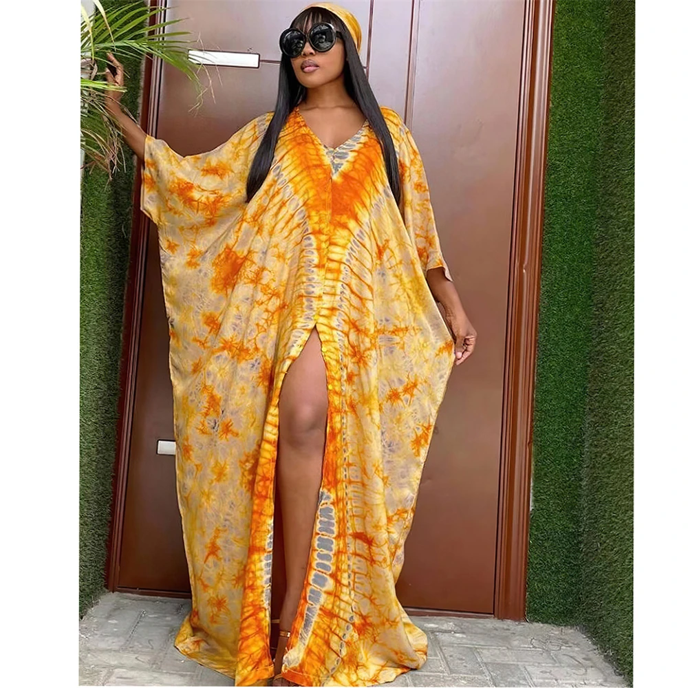 

Elegant Wedding Dress Women V-Neck Long Sleeve Bohemian Printed Satin Long Maxi Sundress Casual African Dress Party Robe Femme