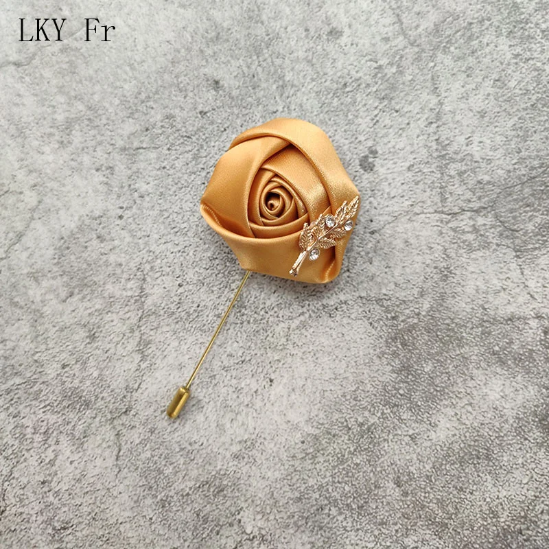 LKY Fr Gold Boutonnieres accessori da sposa sposo corpetto spille spilla a nastro fiori avorio Boutonniere Mariage Homme decorazione