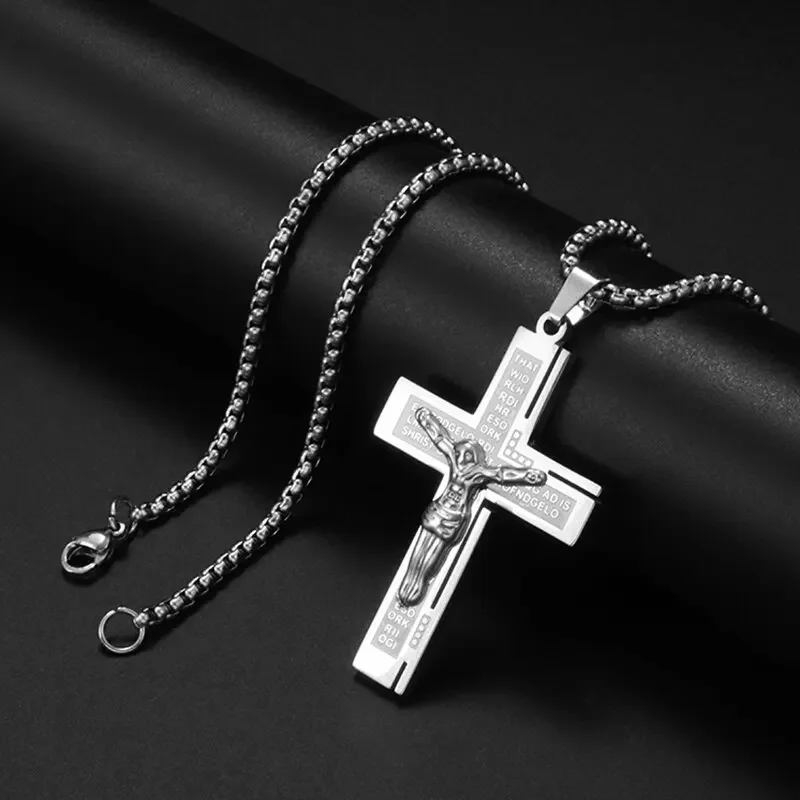 Personality Creative Design Religious Jesus Christ Cross Pendant Amulet Simple Men\'s and Women\'s Necklace