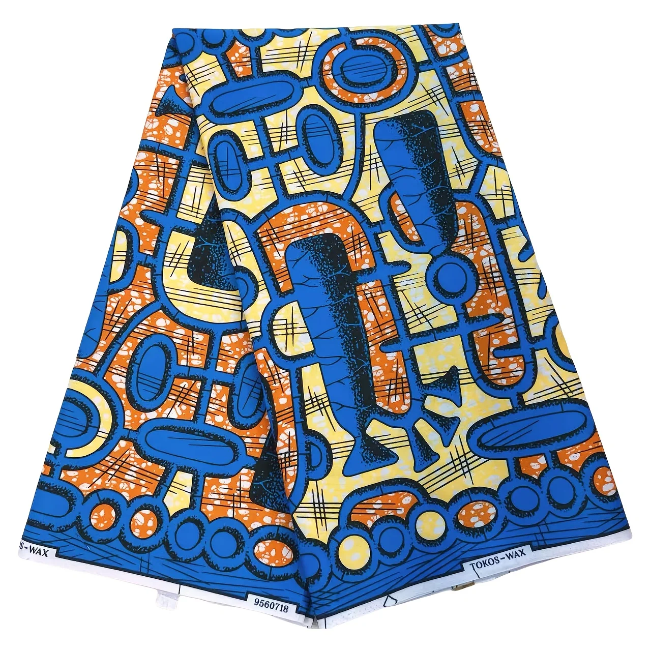 قماش شمع عرقي أفريقي بطول 6 ياردات بنمط أزرق وأصفر وبرتقالي، مناسب للحرف اليدوية، وDIY #1