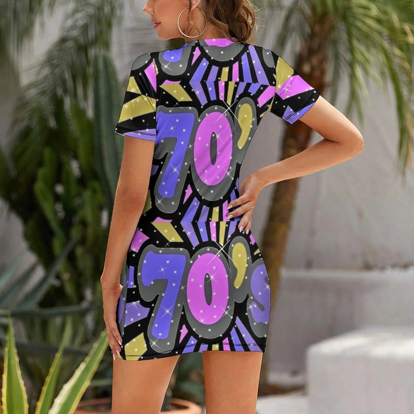 반짝이는 70년대 스타일 반팔 드레스, 2025 여성 롱 드레스, 여름 의류, 시크하고 우아한 여성 드레스