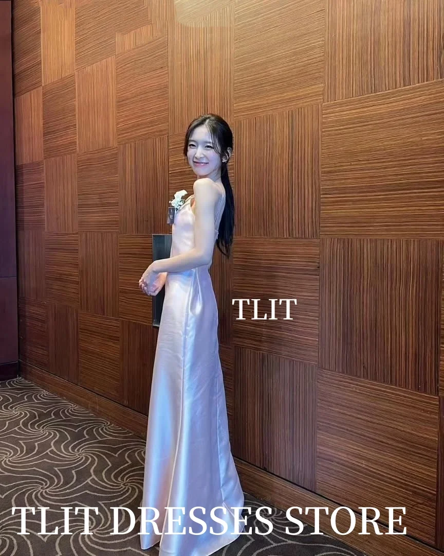 فساتين سهرة باللون الوردي من TLIT على شكل حرف a فساتين حفلات الزفاف الكورية بطول الأرض أنيقة وبسيطة للحفلات لالتقاط الصور #3