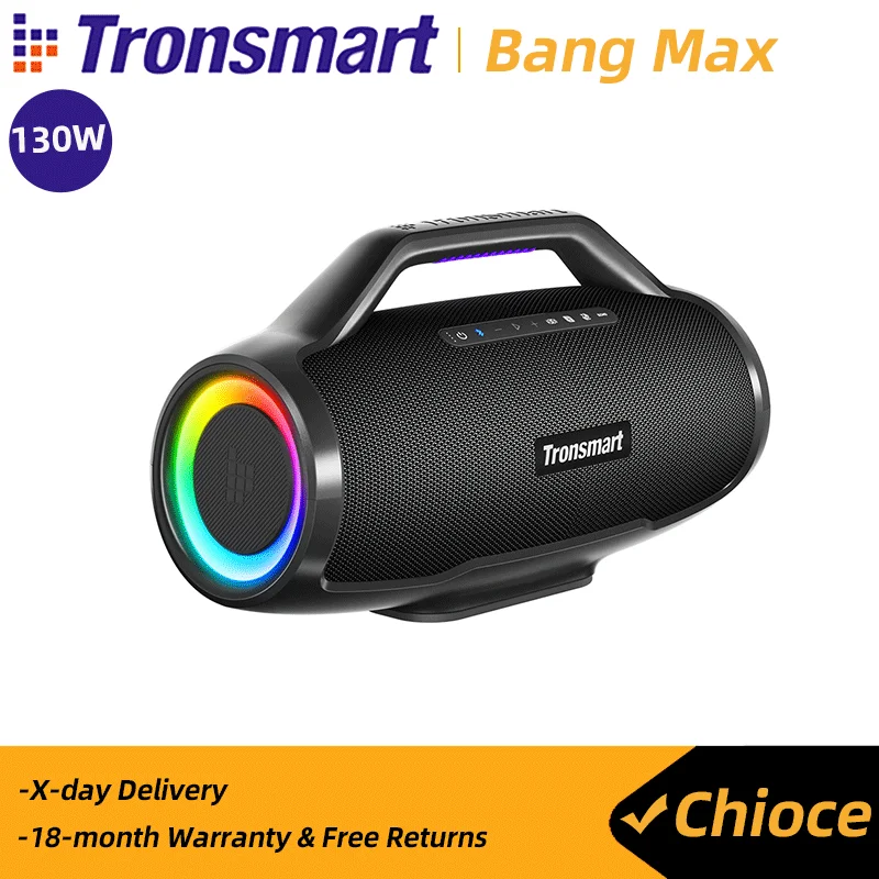 Tronsmart Bang Max 130W Powerful Speaker with 3 Way Sound System, Sync Up 100+ Speakers, APP Control, Guitar/Mic Input for Party