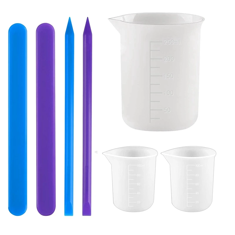 Silicone Measuring Cup And Silica Gel Stirring Rod Kit, 250Ml And 100Ml Silicone Mixing Cup, Reusable Resin Mixing Kit