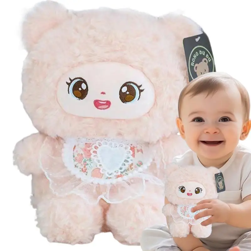 Cute Plushies Stuffed Pillow Toys 10 Inches Sleeping Pillow Toy with Bib Cartoon Soft Doll for Kids Children Bed Room Decoration