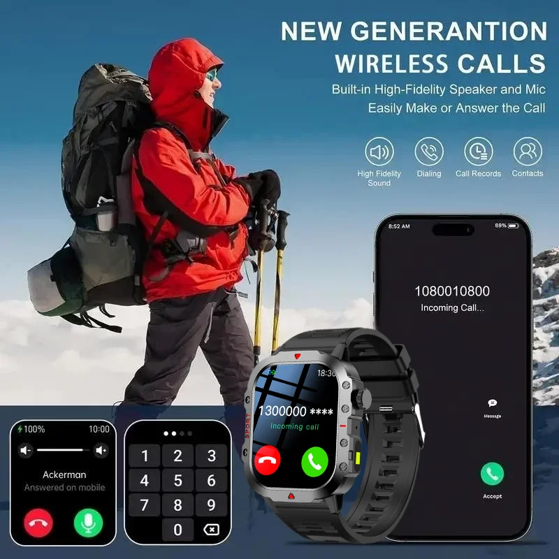 LAXASFIT Neue Smartwatch 2,01 Zoll Bluetooth Talk Herren Outdoor Sports Fitness Tracker mit LED-Taschenlampe Smart Watch