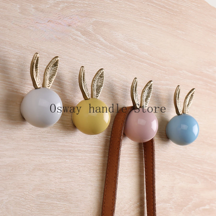 Wall Coat Hooks wall hooks decorative Mounted Coat Rack Hat Hooks key Bathroom Towel hooksWall Hangers Rabbit Ceramic Round Hook