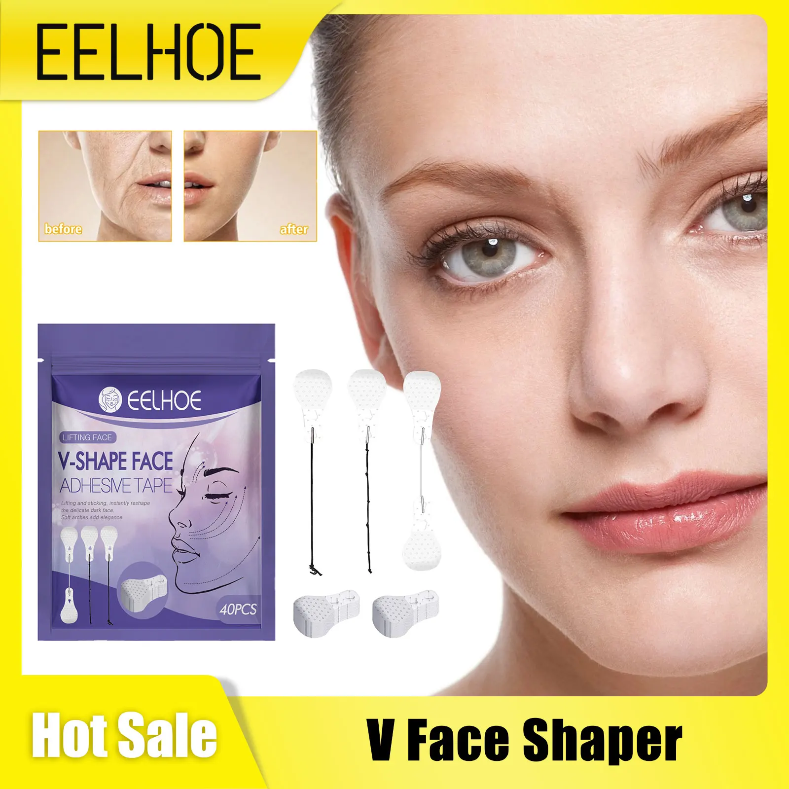 

EELHOE V-Line Face Lifting Patch Anti Aging Invisible Fade Fine Lines Anti Wrinkle Patches for Face Firming Thin V Face Shaper