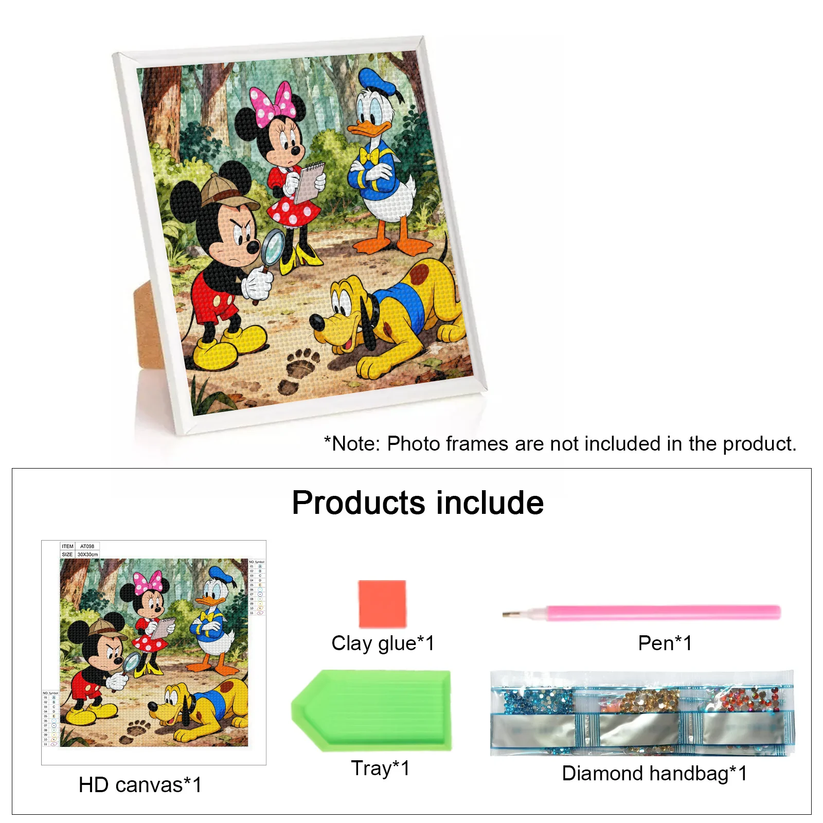 1pc diy 5d kit de pintura diamante broca completa, disney mickey mouse minnie pato donald plutão personagem dos desenhos animados detetive aventura s