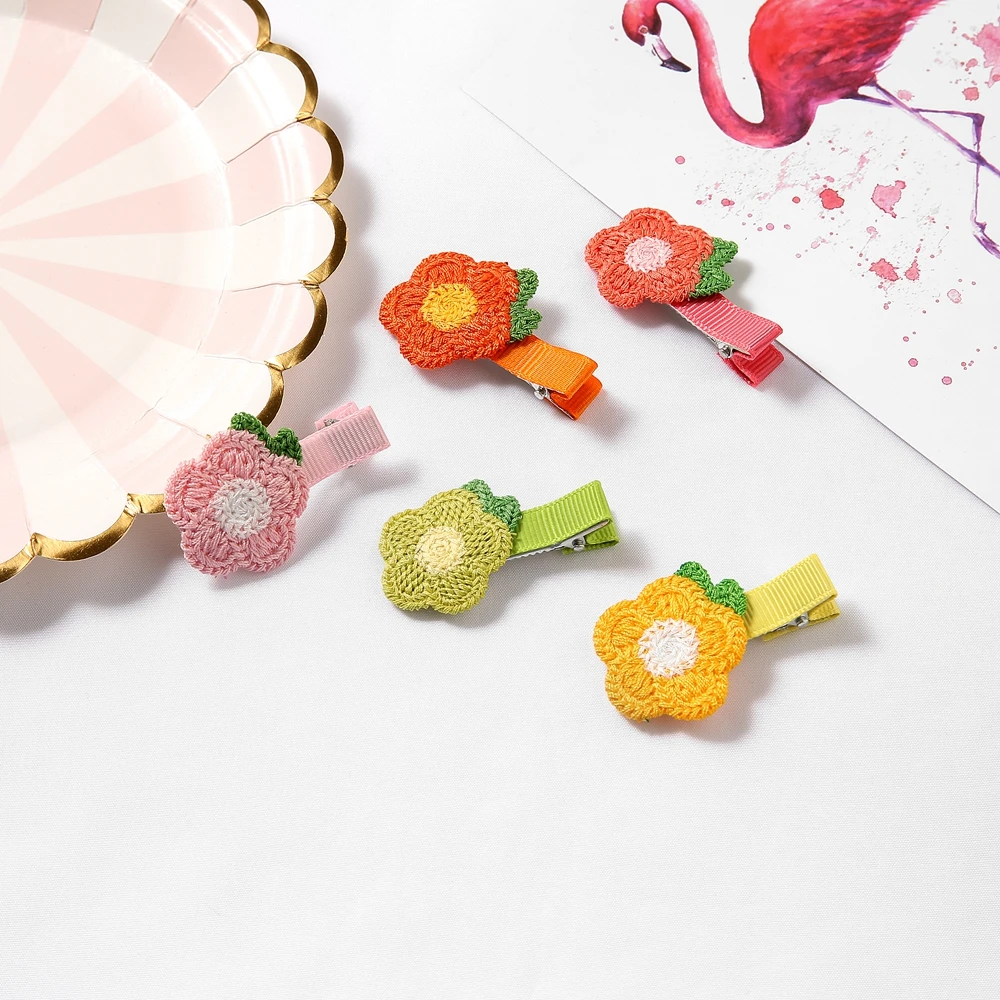 

Cute Baby Girls Hair Clips Knitted Mini Flower Hairpins Children Lovely Barrette Kids Hairclip Floral Hair Accessories 2Pcs