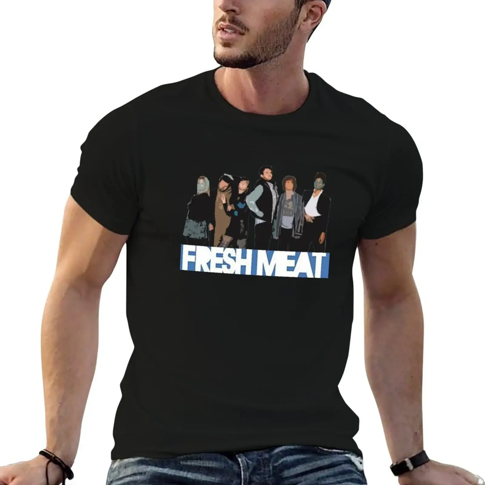 Fresh Meat - Cast image T-Shirt vintage sports fans tee shirts for men