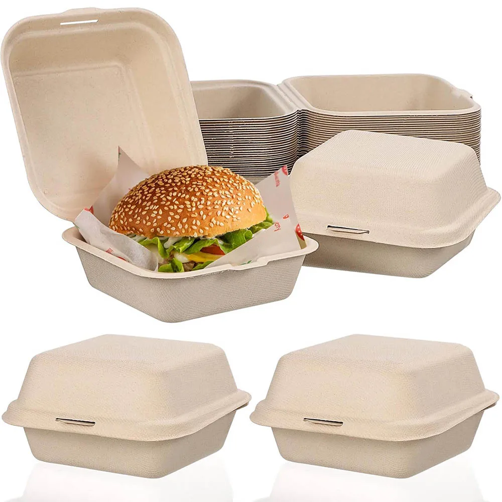Disposable Clamshell To Go Boxes,Compostable Biodegradable Clamshells Takeout Containers with Lids,Microwavable Container