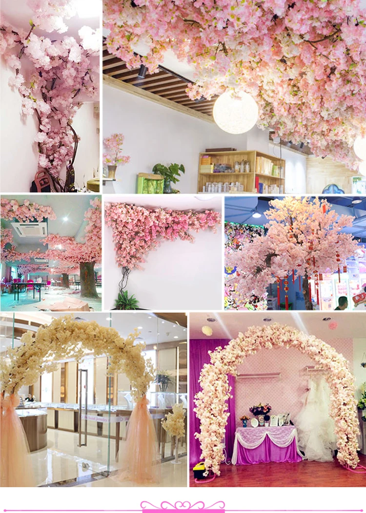 Künstlicher Kirschblütenbaum Rosa Weiß Seidenblume Zweig für Hochzeit Bogen Bonsai DIY Zuhause Party Dekoration – Detail 1