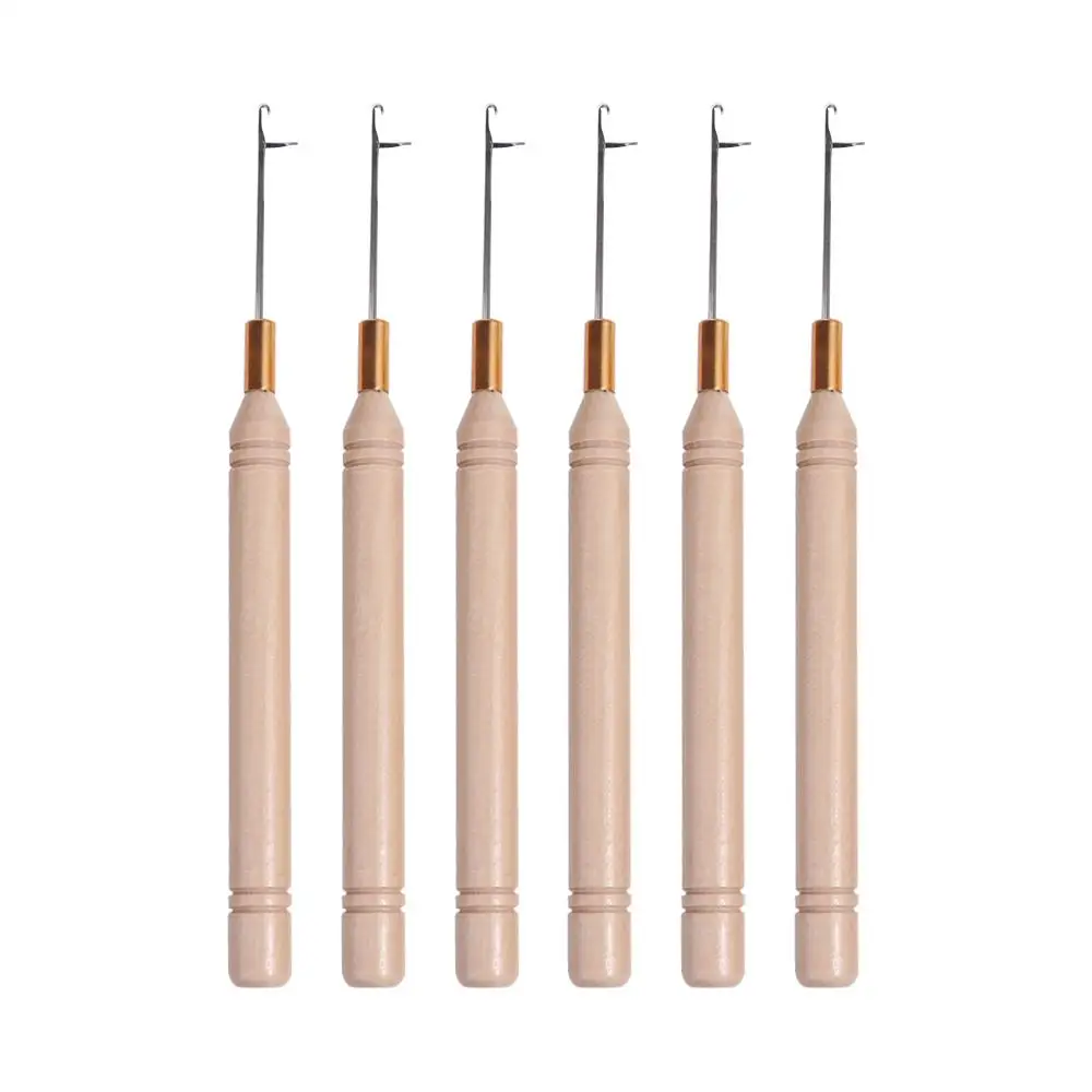 

3pcs/set Wooden Handle Crochet Hook Sewing Tools Metal Knitting Hook Needles Hair Extensions Hair Weaving Micro Hook DIY